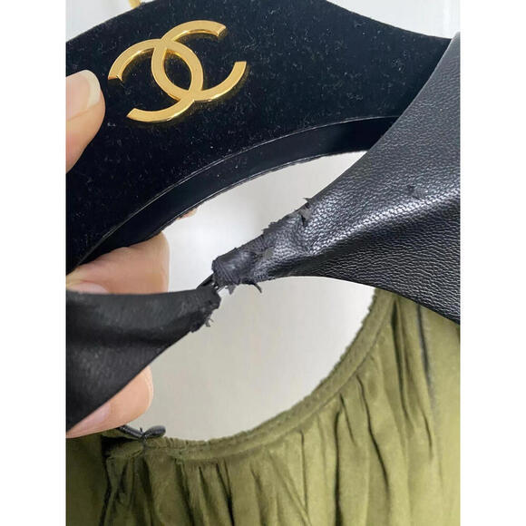 ALEXIS Olive Green Open Back Black Leather Inset Maxi Silk Dress Gown XSmall - Picture 5 of 9